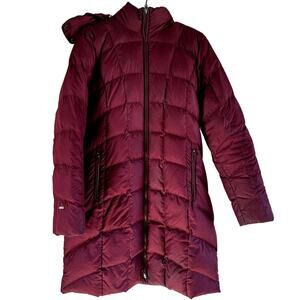 Eddie Bauer Classic Down Parka 1.0 Puffer Down Jacket EB650 Mid Length Hood Red